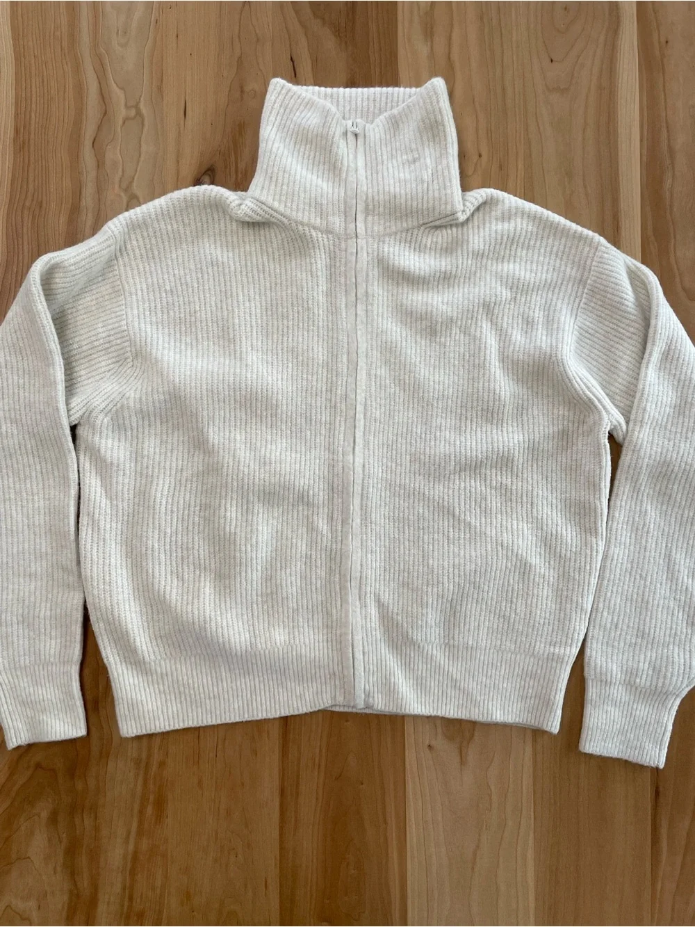 Uniqlo Women's Large Cream Souffle Yarn Full Zip Cardigan Sweater